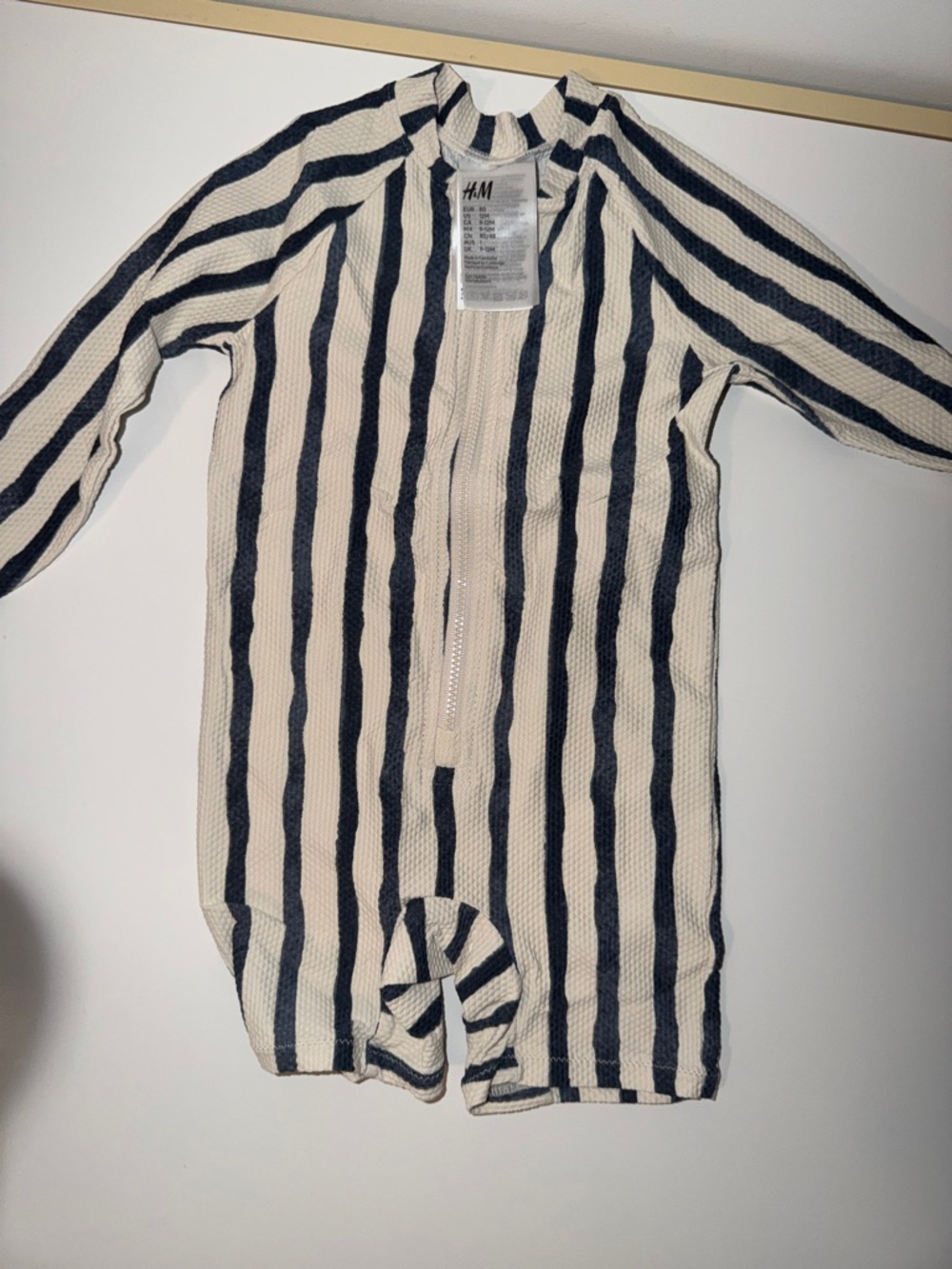H&M Baby Stripe Zip Bathing Suit - Navy & Cream